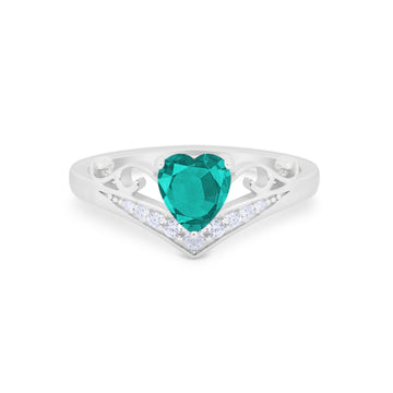 Heart Filigree Thumb Ring Round Simulated Paraiba Tourmaline CZ 925 Sterling Silver